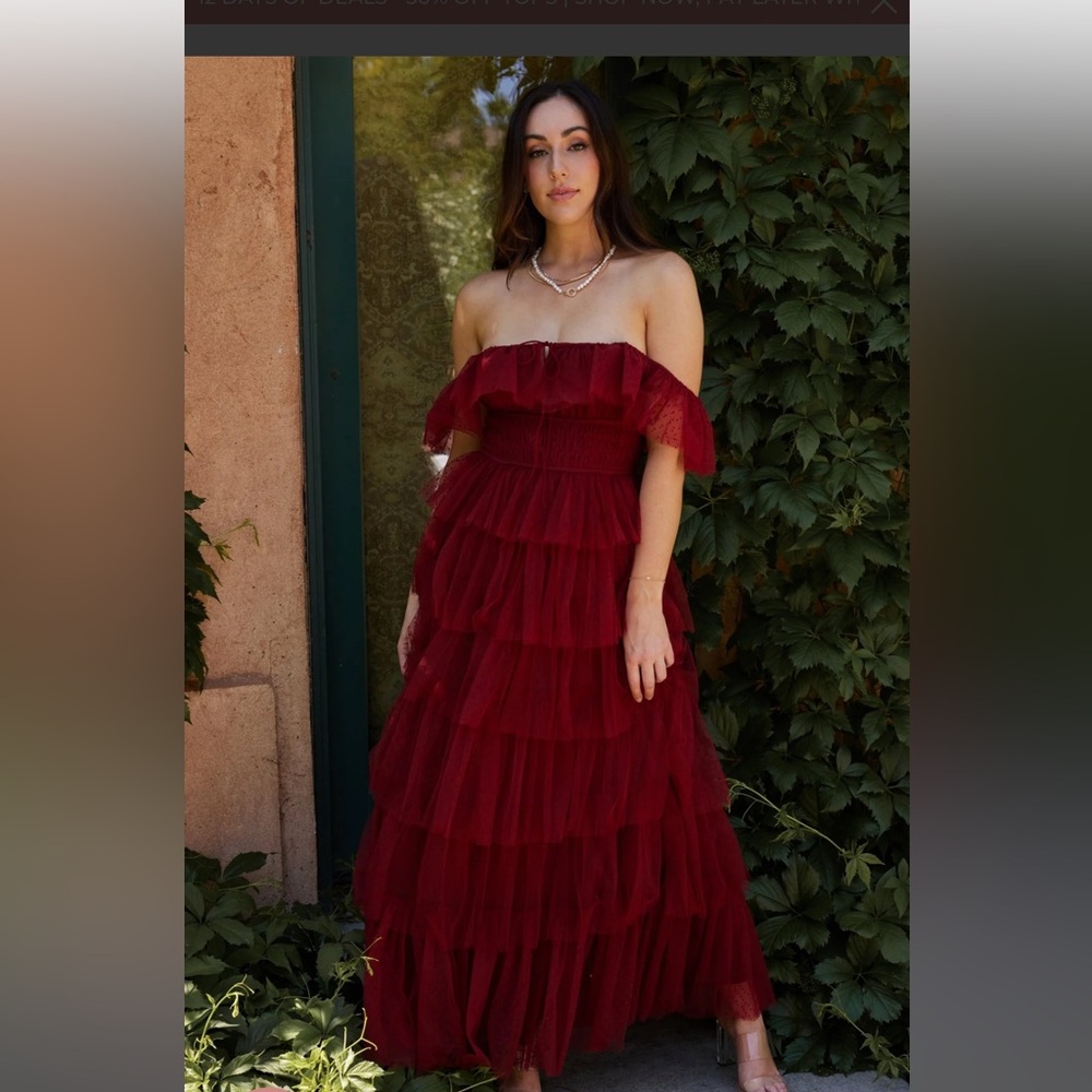 Baltic Born Ruffle Tulle Holiday Scarlet Burgundy Red Wine Valora Dress